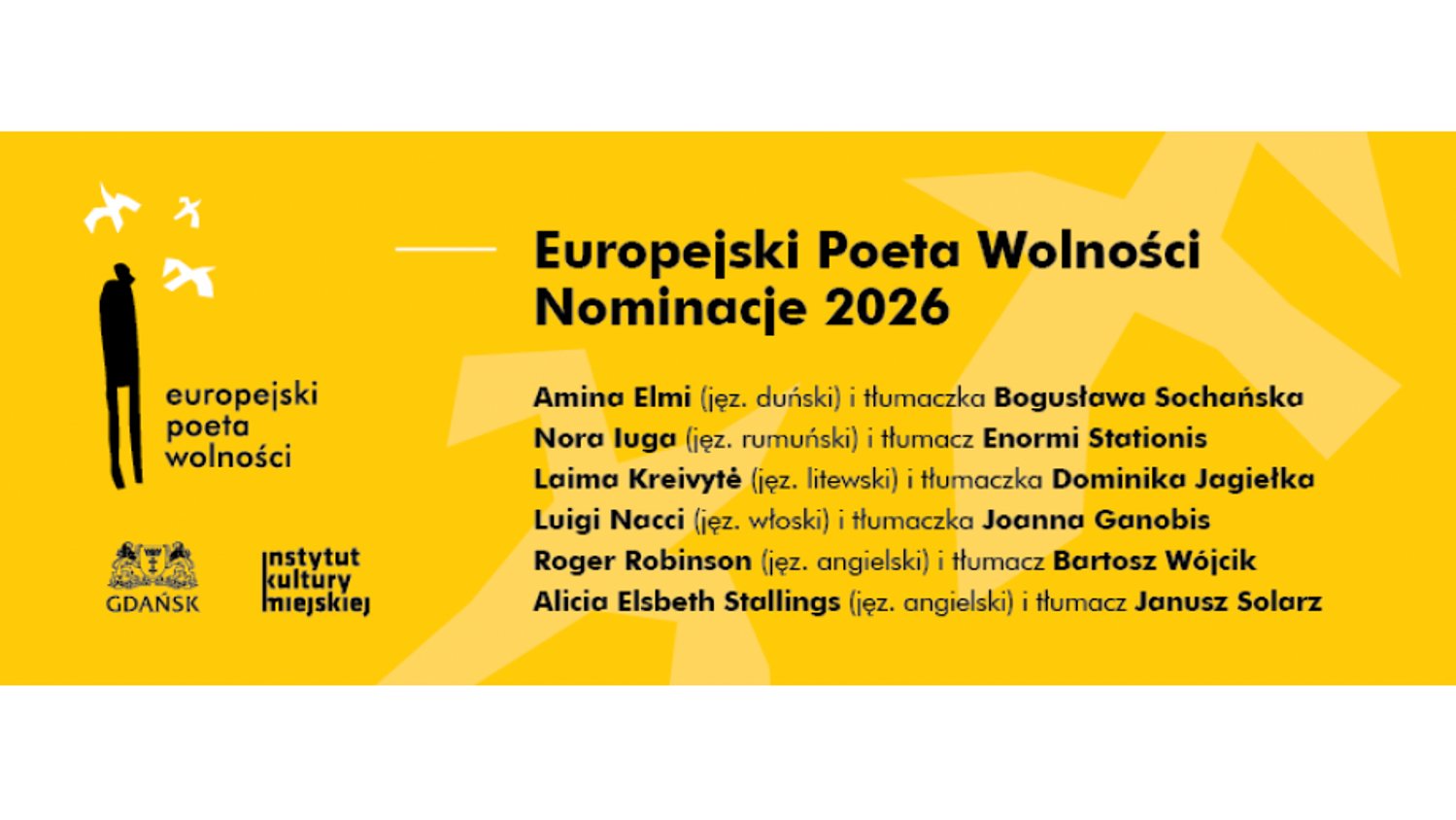 Nominacje do Nagrody Literackiej Miasta Gdańska Europejski Poeta Wolności 2026